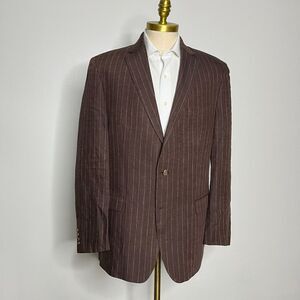 Ralph Lauren Blazer Mens Brown 100% Linen Stripe 44L